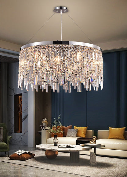 Inveruno | Modern Drum LED Silver Crystal Chandelier for Living Room, Kitchen, Dia31.5" / Dia80cm, Warm Light, DimmableBy Miron Demid LLC