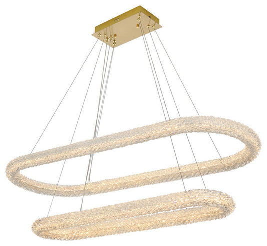 Elegant Lighting 3800G50L2 Bowen 51"W LED Crystal Ring Chandelier - Satin GoldBy Elegant Furniture & Lighting