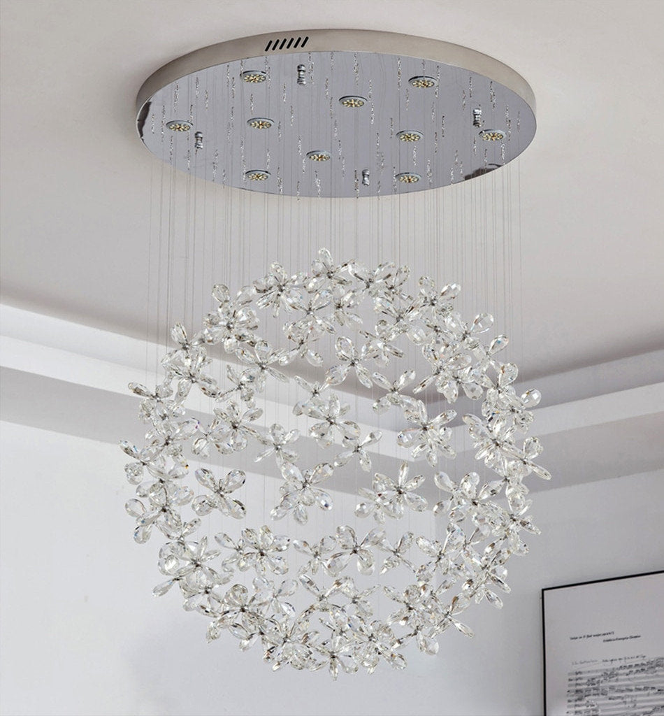 Spherical Ceiling Chandelier with Butterfly Crystals, D31.5xh78.7"By Miron Demid LLC