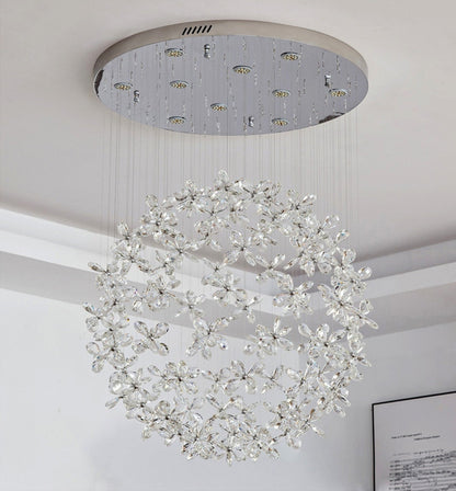 Spherical Ceiling Chandelier with Butterfly Crystals, D31.5xh78.7"By Miron Demid LLC