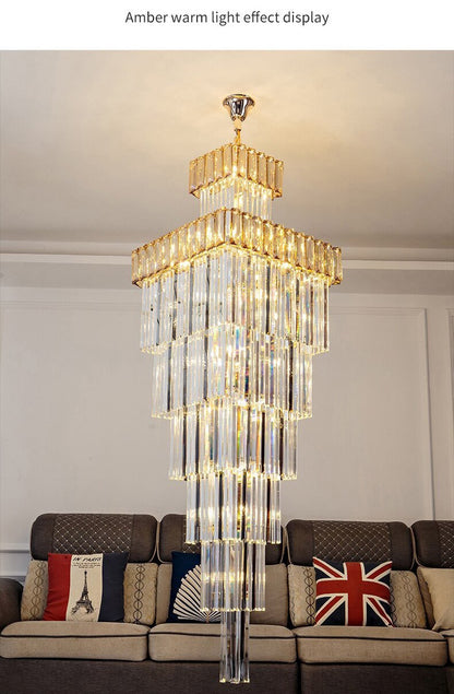 Beuil | High-end Villa Staircase Square Crystal Chandelier, Amber, H98.4"By Miron Demid LLC