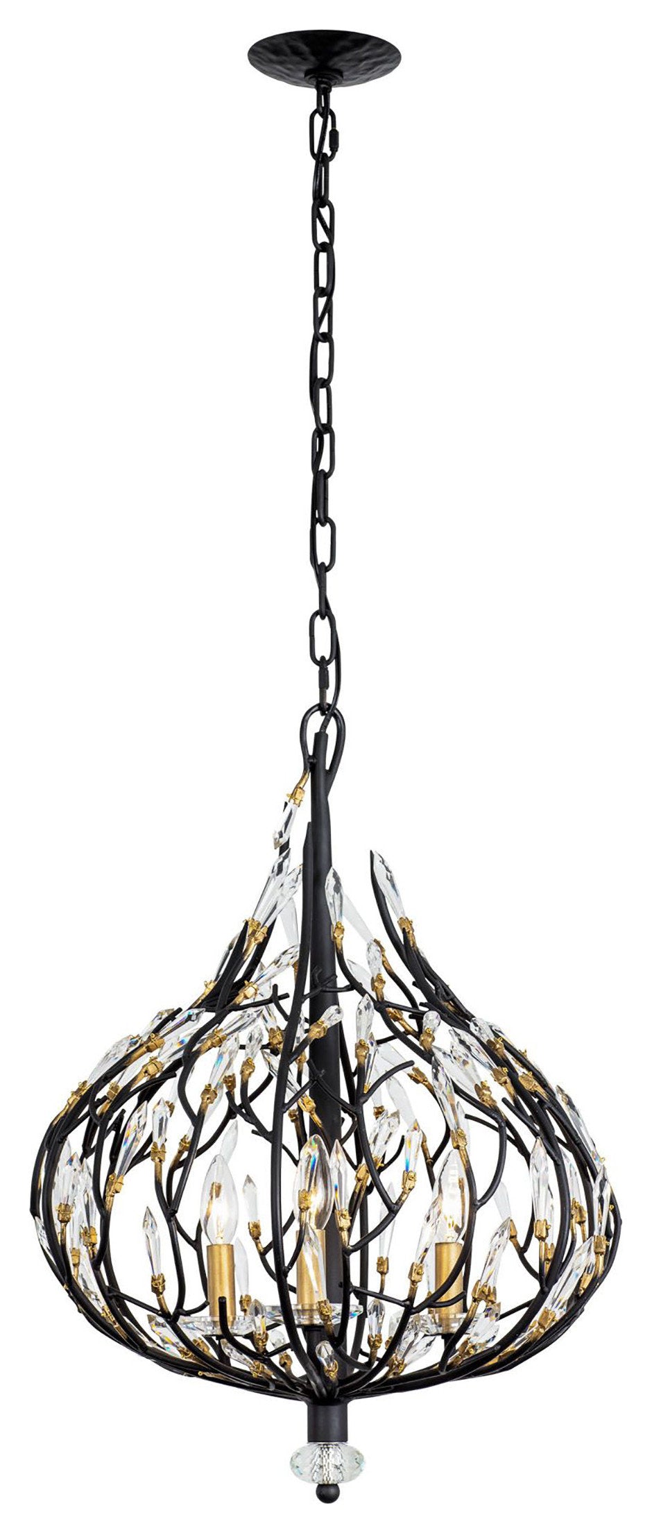 Bask 3-Lt Crystal Pendant - Matte Black/French GoldBy Varaluz