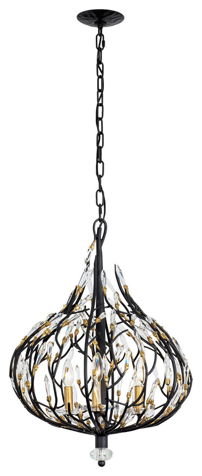 Bask 3-Lt Crystal Pendant - Matte Black/French GoldBy Varaluz
