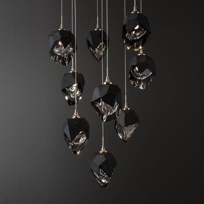 Chrysalis 9-Light Small Crystal Pendant Modern Brass Finish- Long, Black CrystalBy Hubbardton Forge