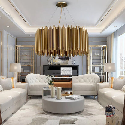Genappe | Luxury Drum Gold Stainless Steel Chandelier, 19.7"By Miron Demid LLC