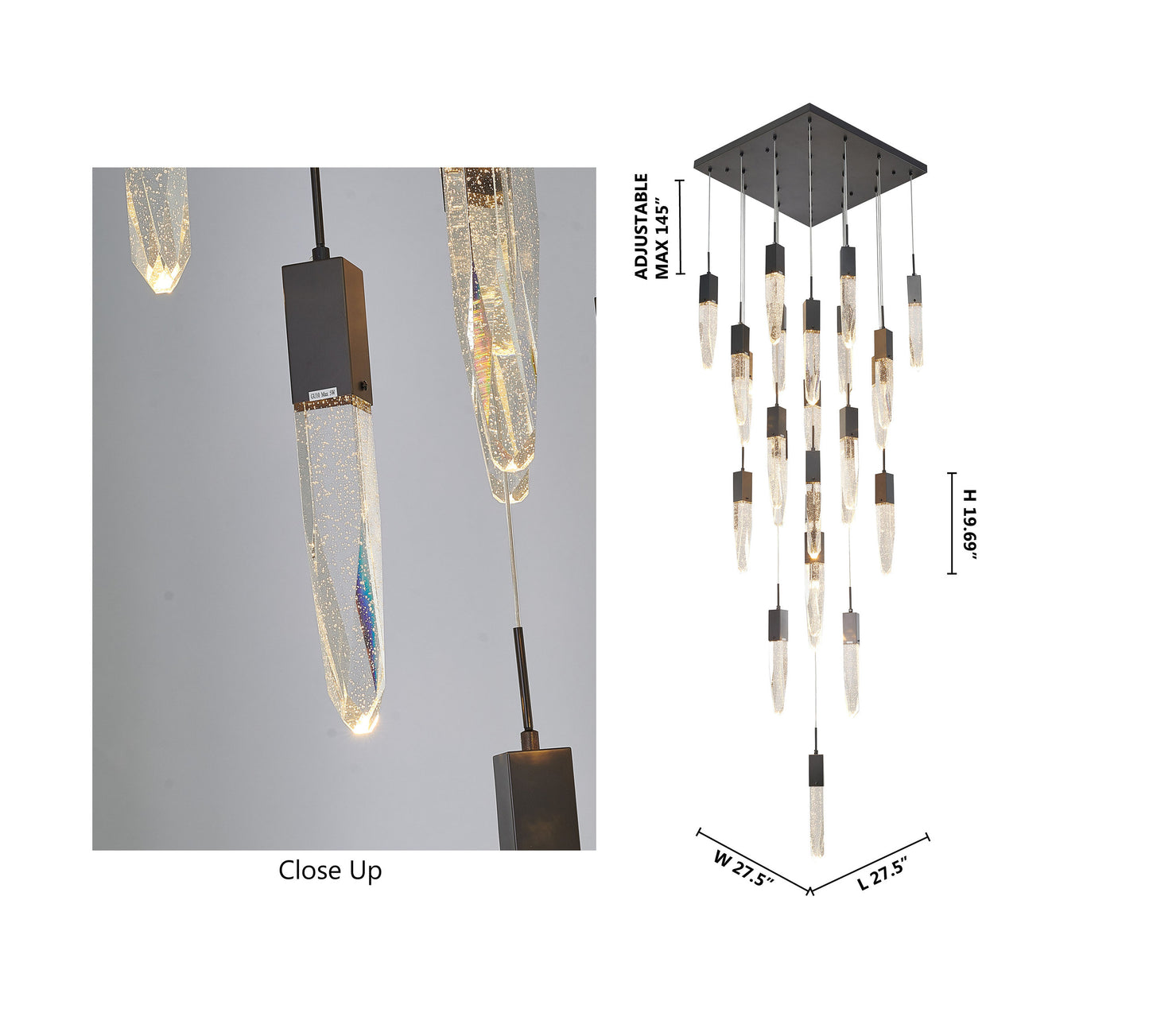 Black Multi-Tiered Linear Chandelier with Crystal Accents, Matte BlackBy Design Living