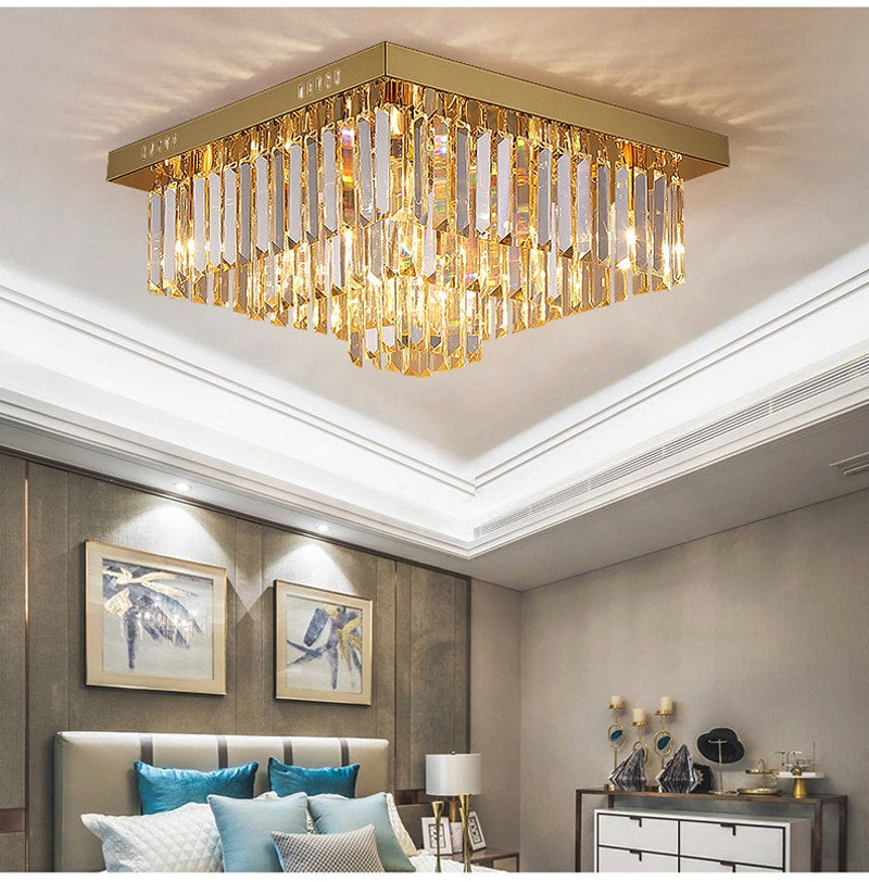 Bagnolo in Piano | Gold Square Crystal Chandelier, 39.4''By Miron Demid LLC