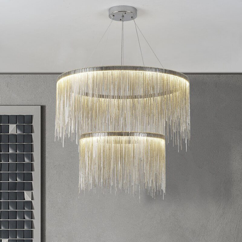 Zagarolo | Luxury Postmodern Round Silver Chandelier for Bedroom, Doubleround31.5"By Miron Demid LLC