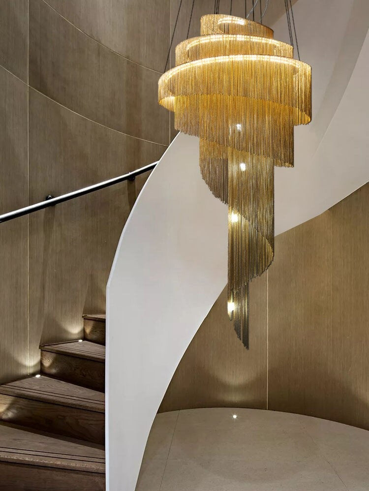 Toudon | Outstanding Silver/Gold Long Chain Chandelier , Gold, Dia23.6By Miron Demid LLC