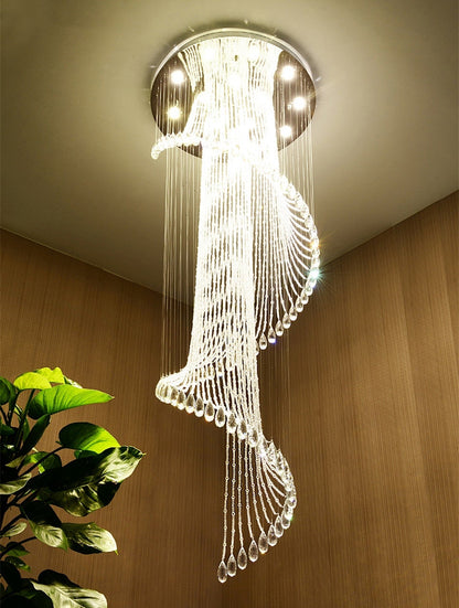 Mougins | Сhic Spiral Crystal Ceiling Led Chandelier, 23.6"By Miron Demid LLC