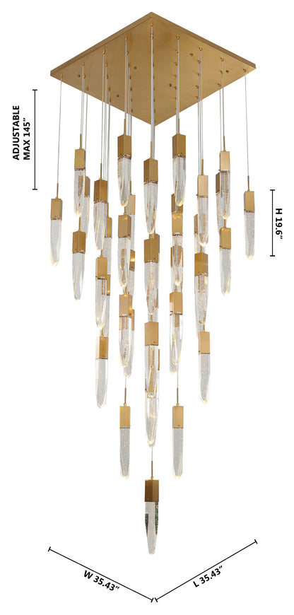 Crystal Cascade Black Multi-Tiered Linear Chandelier with Crystal Accents, GoldBy Design Living