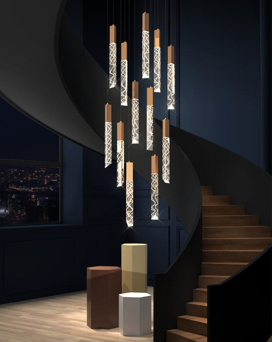 Riomaggiore | Long Staircase Crystal Chandelier, 16 LightsBy Miron Demid LLC