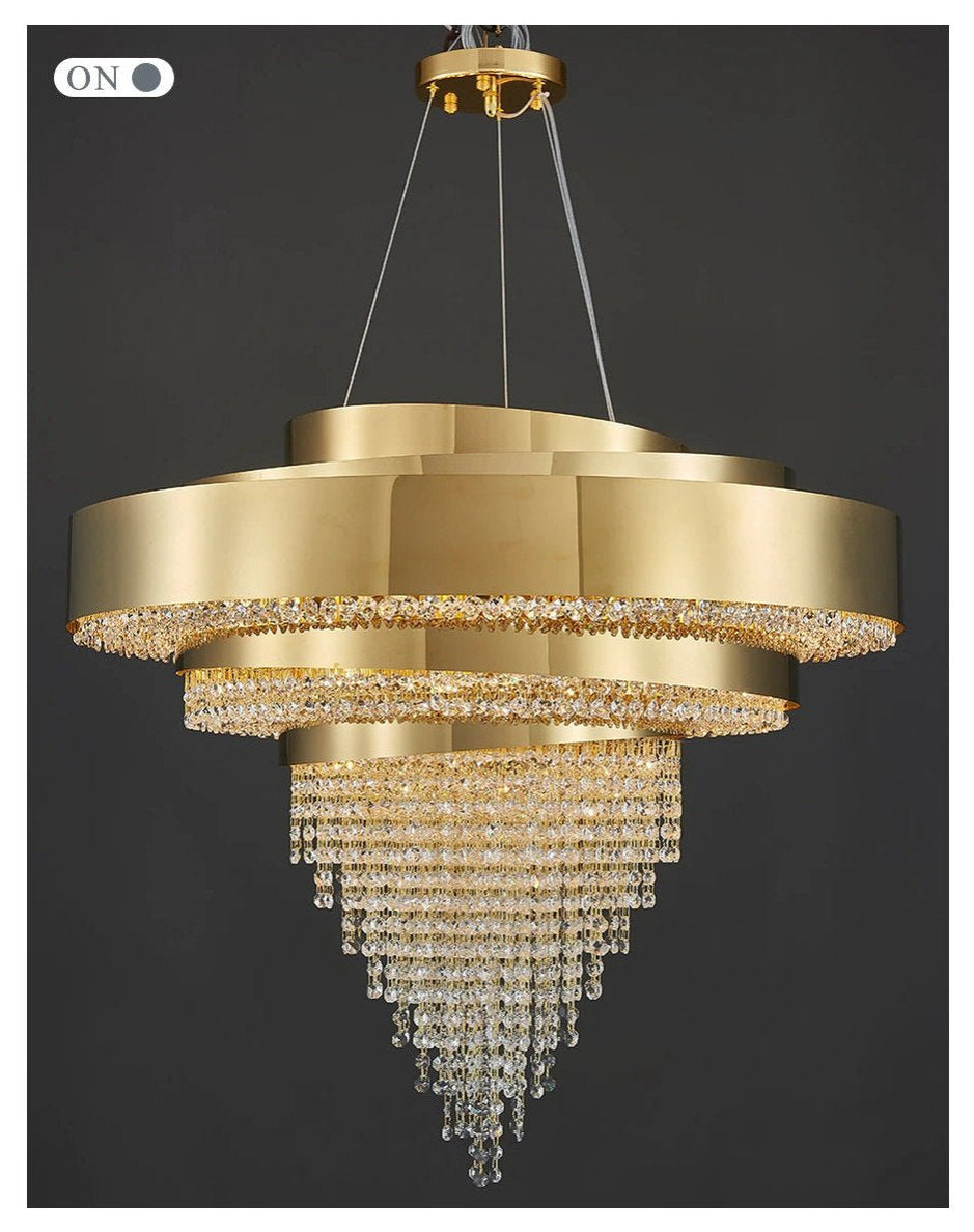 Castelbianco | Unique Gold LED Chandelier With Crystals, 31.5''By Miron Demid LLC