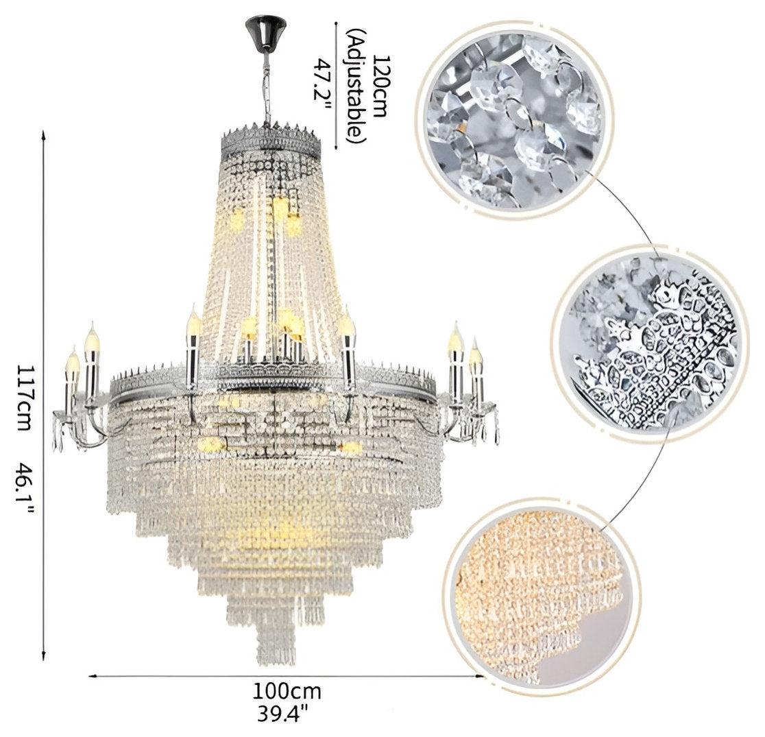 Opio | Classical Large Crystal Candle Ceiling Chandelier, Chrome, Dia23.6" H34.6", Dimmable, Cool LightBy Miron Demid LLC