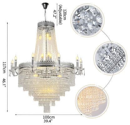 Opio | Classical Large Crystal Candle Ceiling Chandelier, Chrome, Dia23.6" H34.6", Dimmable, Cool LightBy Miron Demid LLC