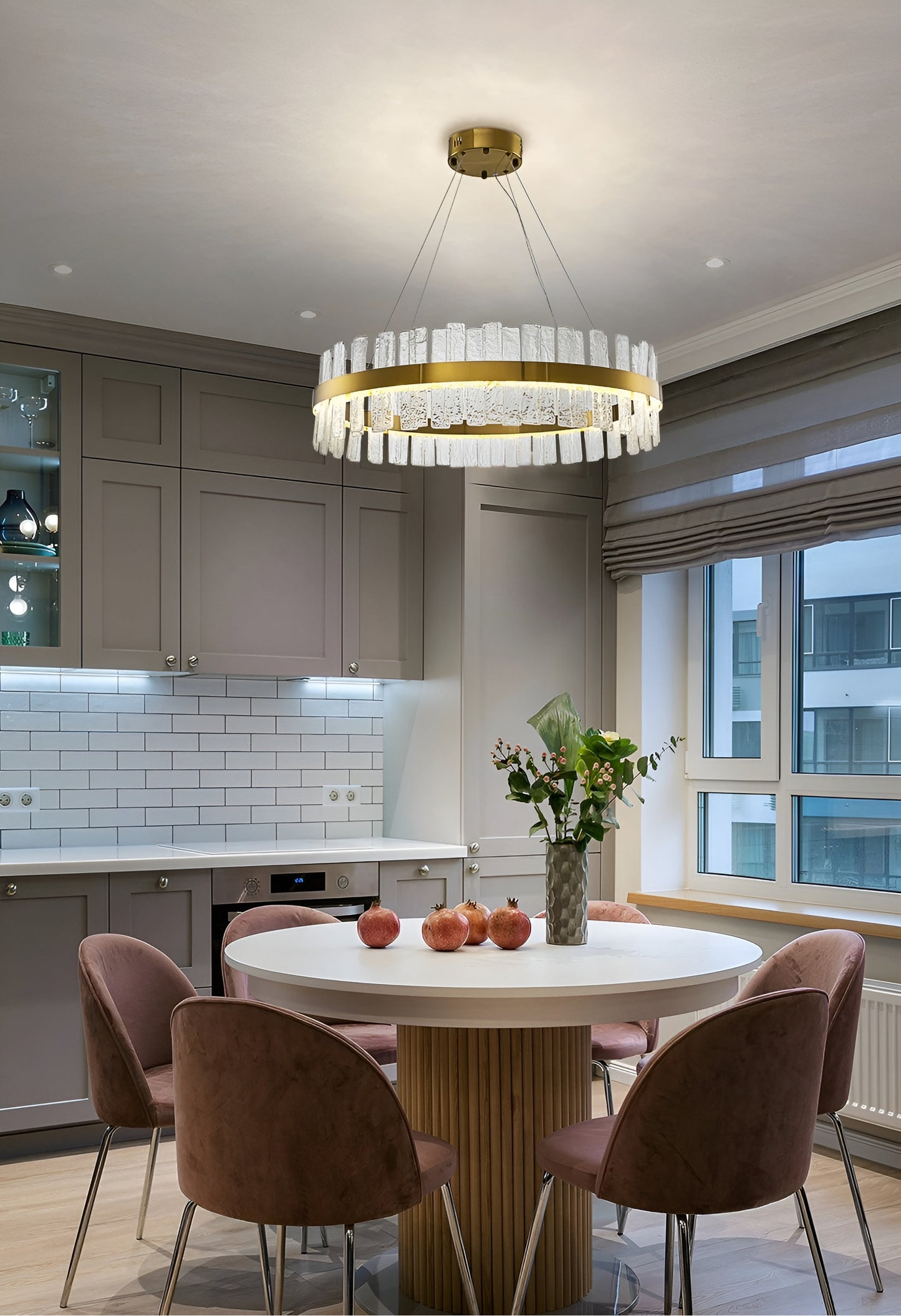 Ieper | Gold Glass Round Led Chandelier for Living Room, 31"By Miron Demid LLC