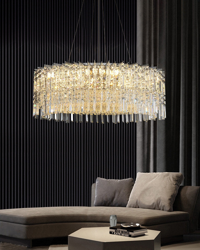 Ischia di Castro | Modern Luxury Drum Crystal LED Chandelier in Creative Design, Chrome, Dia39.4xh11.0", Cool Light, DimmableBy Miron Demid LLC