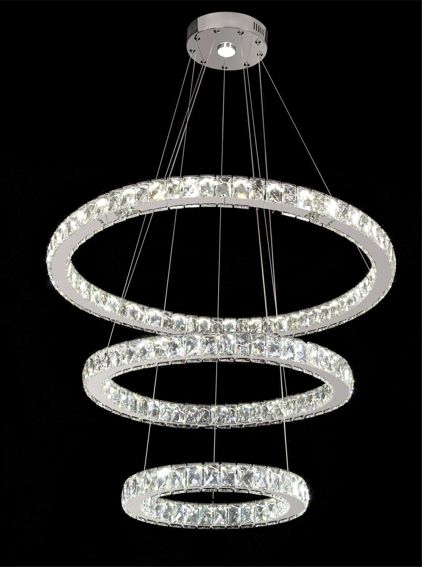 Triple Round Ring LED Clear Crystal Light Fixture, Chrome FrameBy Design Living