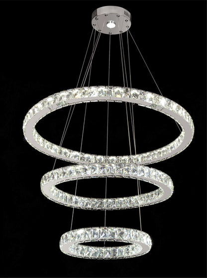 Triple Round Ring LED Clear Crystal Light Fixture, Chrome FrameBy Design Living