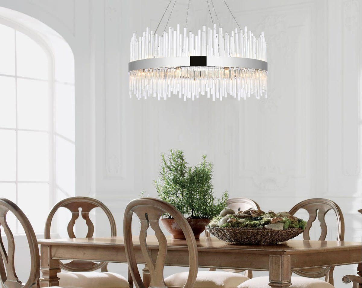 Elegant Lighting 3000D36 Dallas 20 Light 36"W Crystal Drum - Satin GoldBy Elegant Furniture & Lighting