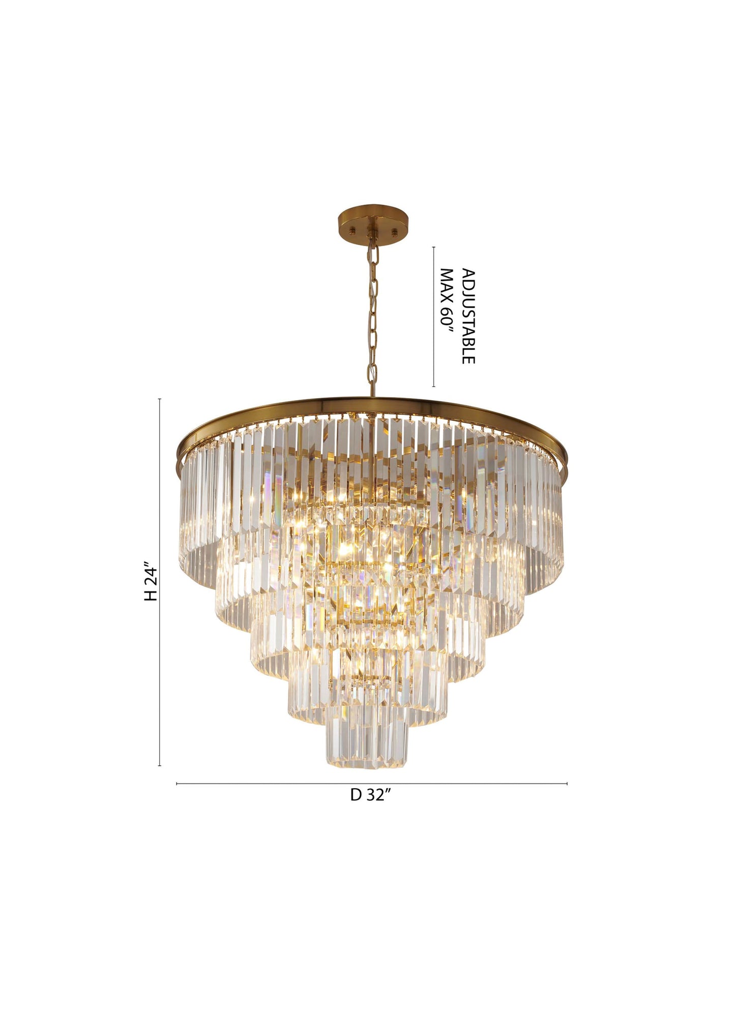 15-Light Five Tier Gold  Chandelier with Clear Hanging CrystalsBy Design Living