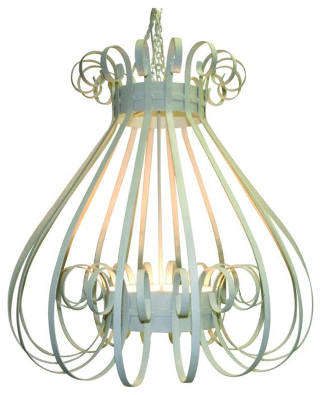 Luxe Antique Vintage Style White Cage Iron Chandelier 4 Light Scroll Open BellBy My Swanky Home
