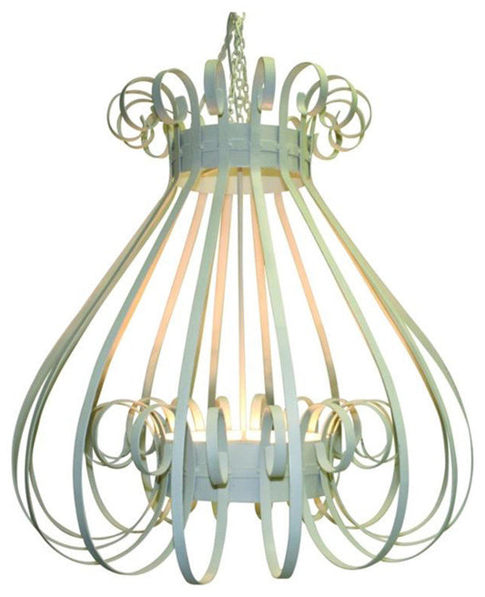 Luxe Antique Vintage Style White Cage Iron Chandelier 4 Light Scroll Open BellBy My Swanky Home