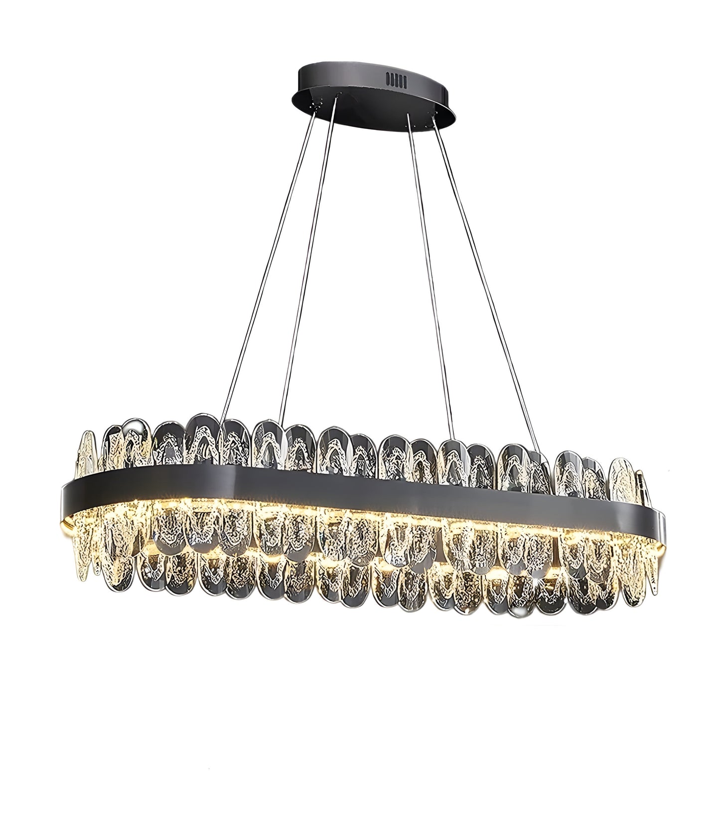Agna | Creative Rectangle Hanging Crystal LED Chandelier for Living Room, Gold, Large - L47.2" / L120cm, Warm Light, DimmableBy Miron Demid LLC