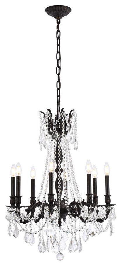 Elegant Lighting Rosalia 8-Light Crystal Chandelier, Dark Bronze, Royal Cut, CleBy Elegant Furniture & Lighting