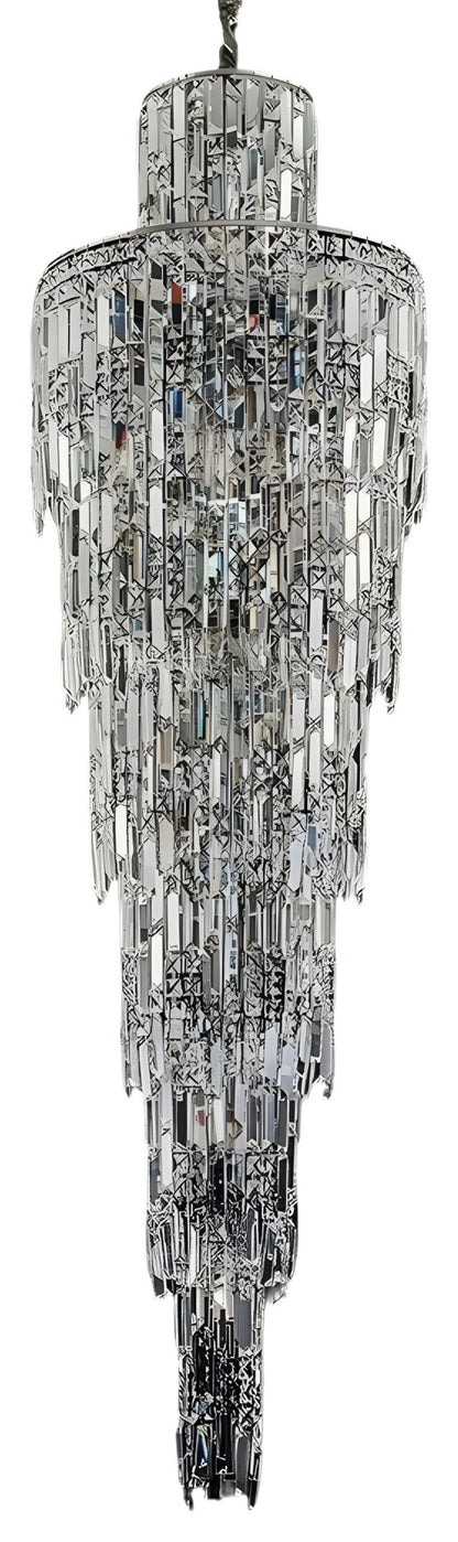 Moneglia | Chic Long Spiral Crystal Pendant Chandelier, Chrome, H137.8"By Miron Demid LLC