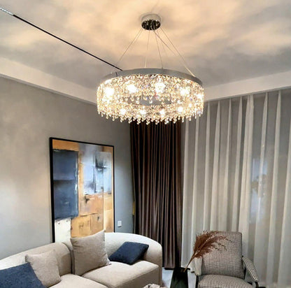 Modern Chrome Crystal LED Chandelier for Dining Room, Kitchen, Dia39.4xh14.1+39.4", 2 Rings, Cool LightBy Miron Demid LLC