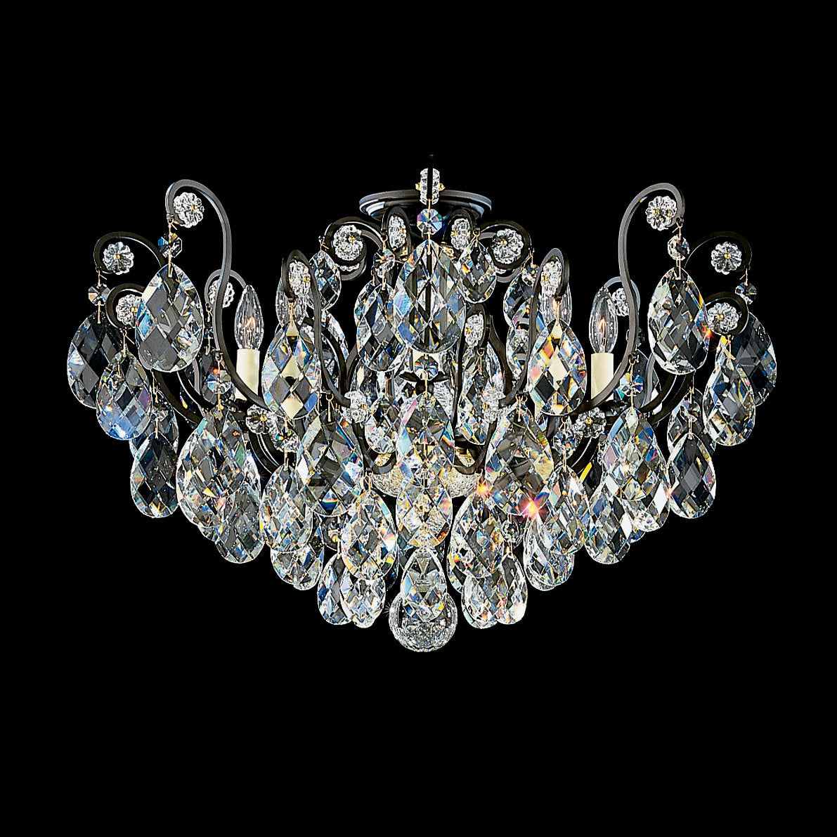 Renaissance 8-Light Close to Ceiling in Black With Clear Heritage CrystalBy Schonbek