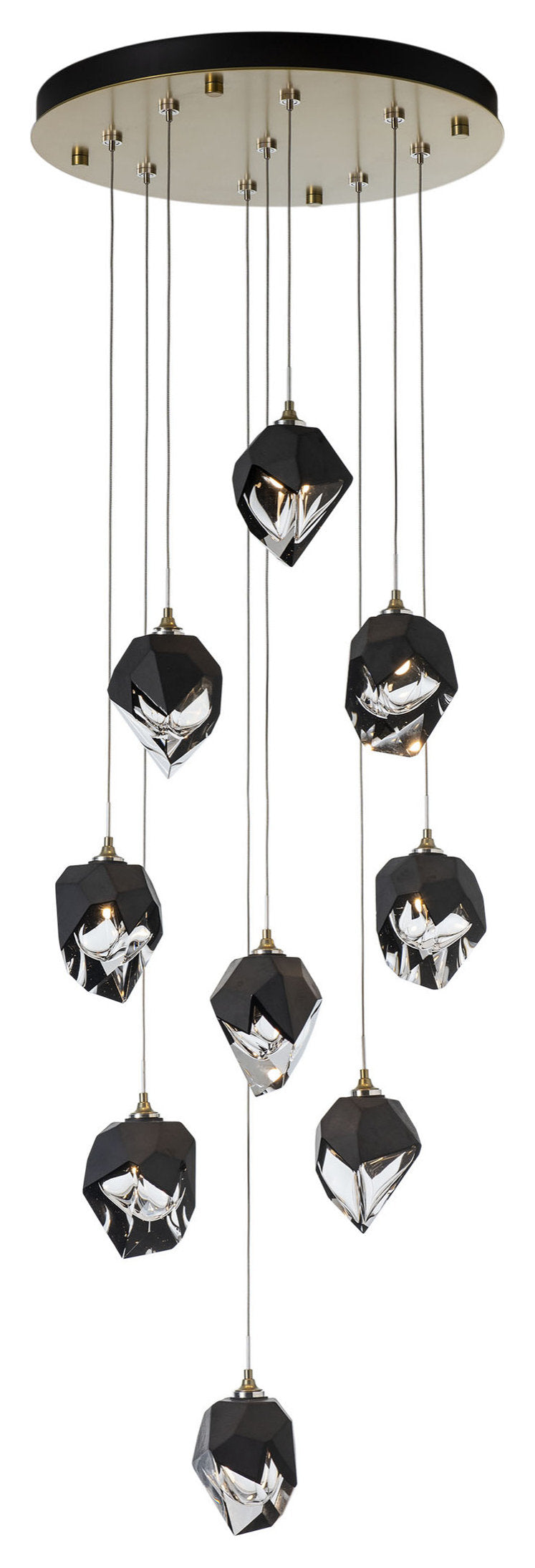 Chrysalis 9-Light Small Crystal Pendant Modern Brass Finish- Long, Black CrystalBy Hubbardton Forge