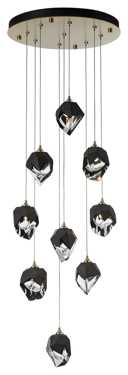 Chrysalis 9-Light Small Crystal Pendant Modern Brass Finish- Long, Black CrystalBy Hubbardton Forge