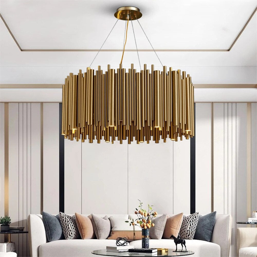 Genappe | Luxury Drum Gold Stainless Steel Chandelier, 19.7"By Miron Demid LLC