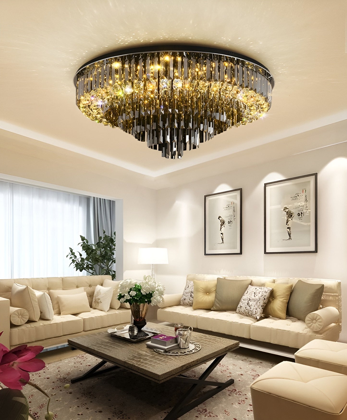 Africo | Round Modern Crystal Chandelier, 31.5"By Miron Demid LLC