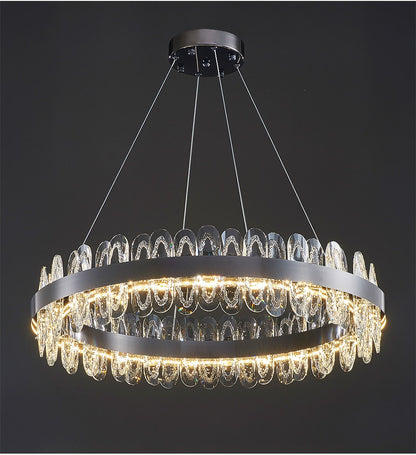 Irma | Modern Creative Round Hanging Crystal LED Chandelier for Living Room, Gold, 2 Rings Dia31.5", Warm Light, DimmableBy Miron Demid LLC