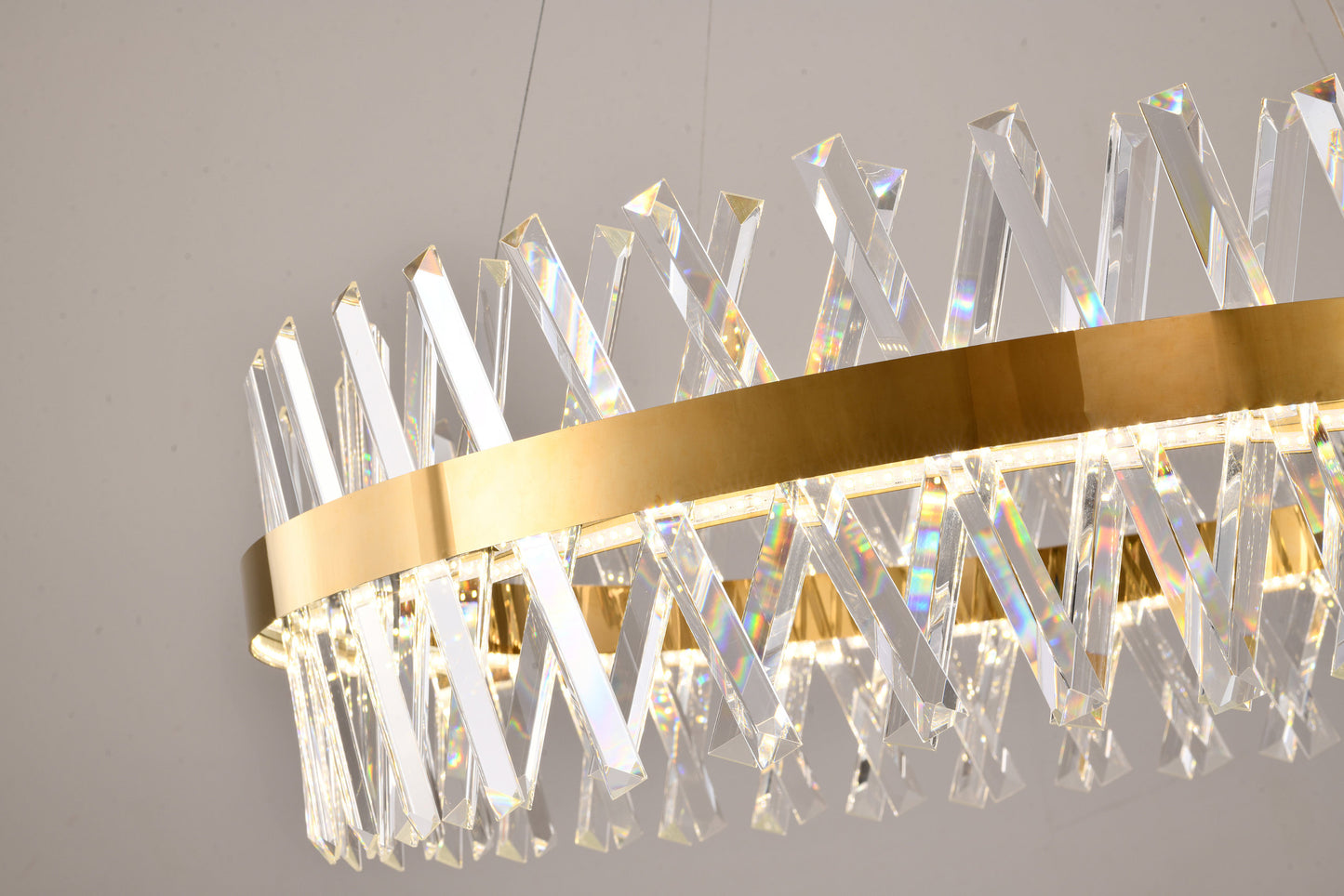 32" Dimmable Gold LED Chandelier With Clear CrystalsBy Design Living