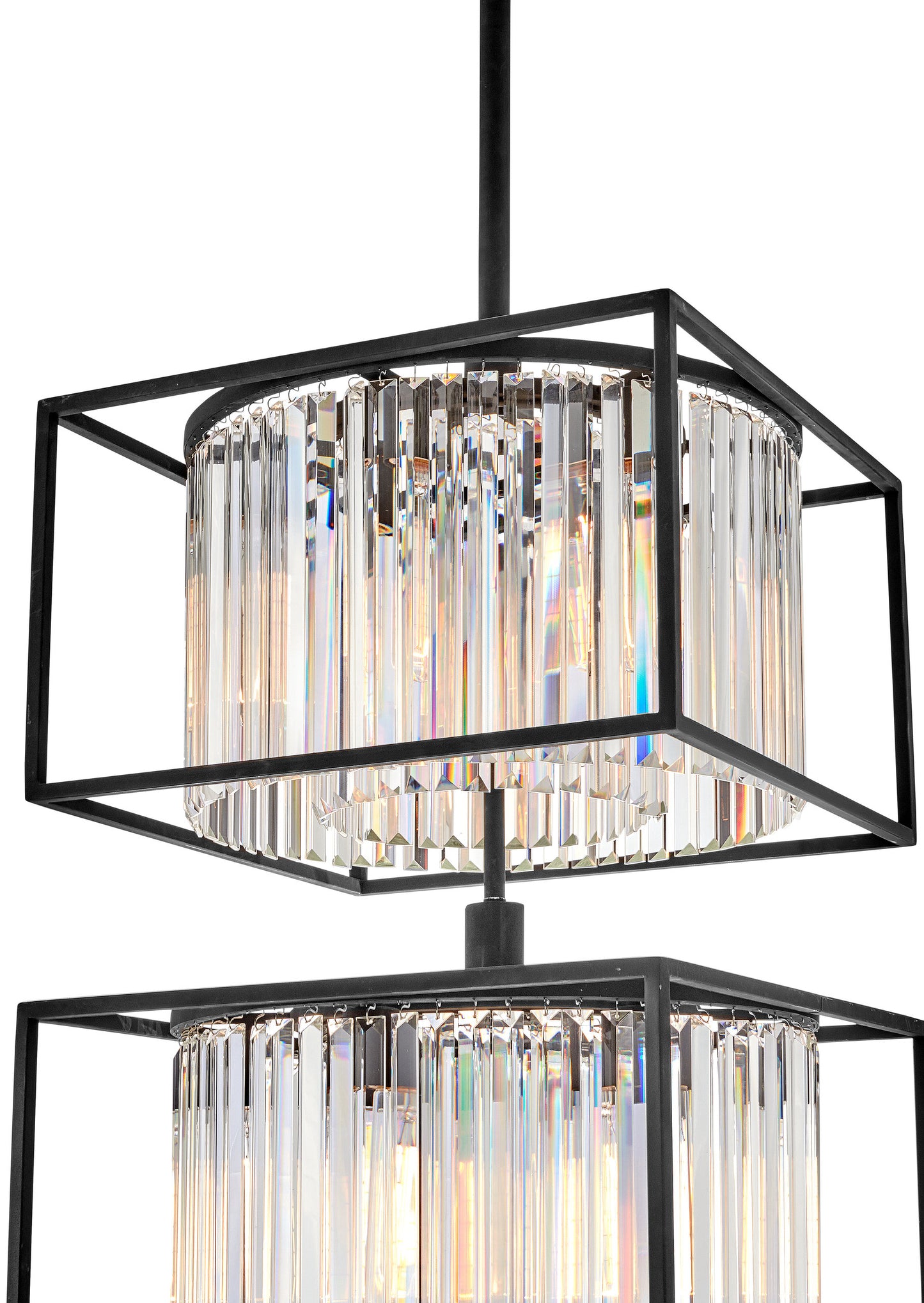 Hinkley 50.25" Giada Multi-Tier Modern Chandelier, Black + Prismatic CrystalsBy Hinkley