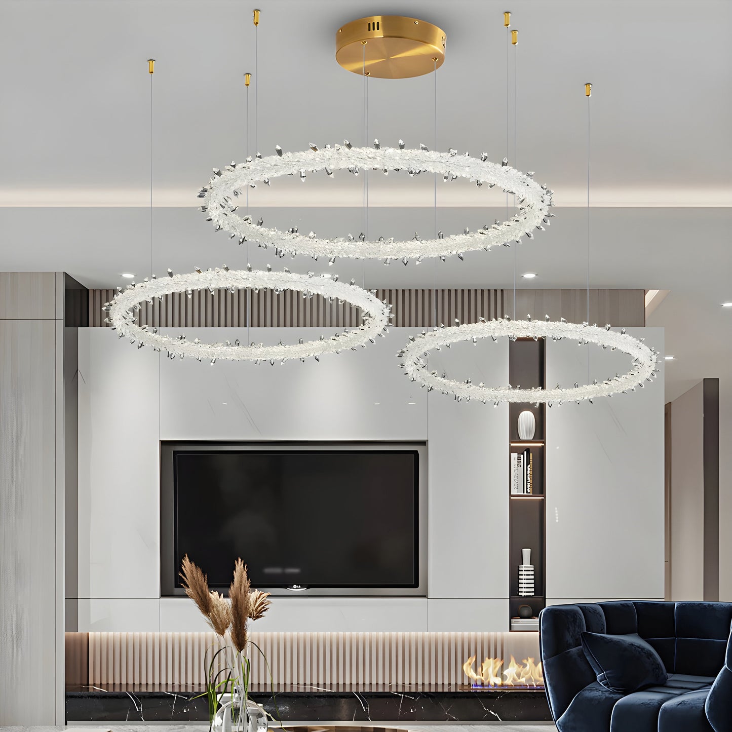 Andenne | Modern Ring Crystal Chandelier for Living Room, 3 Rings CrossBy Miron Demid LLC