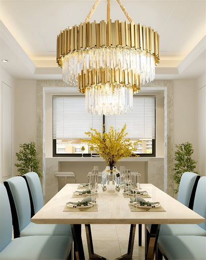 Beausoleil | Empire Gold Crystal Chandelier For Stairway, Dia 31.5'' 2 LayersBy Miron Demid LLC