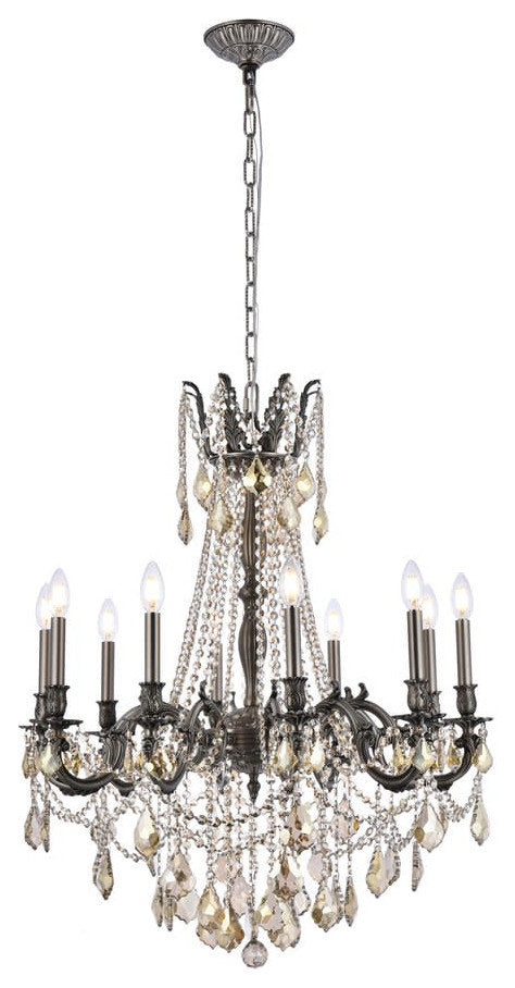 Elegant Lighting 9210D28-GT/RC Rosalia 10 Light 28"W Crystal - PewterBy Elegant Furniture & Lighting