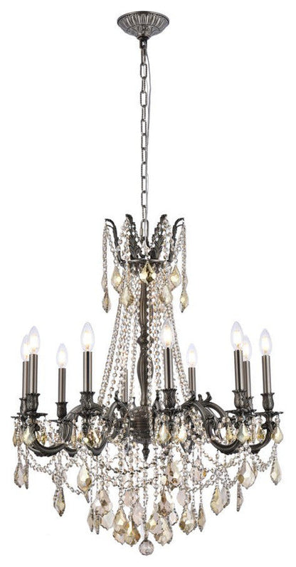 Elegant Lighting 9210D28-GT/RC Rosalia 10 Light 28"W Crystal - PewterBy Elegant Furniture & Lighting