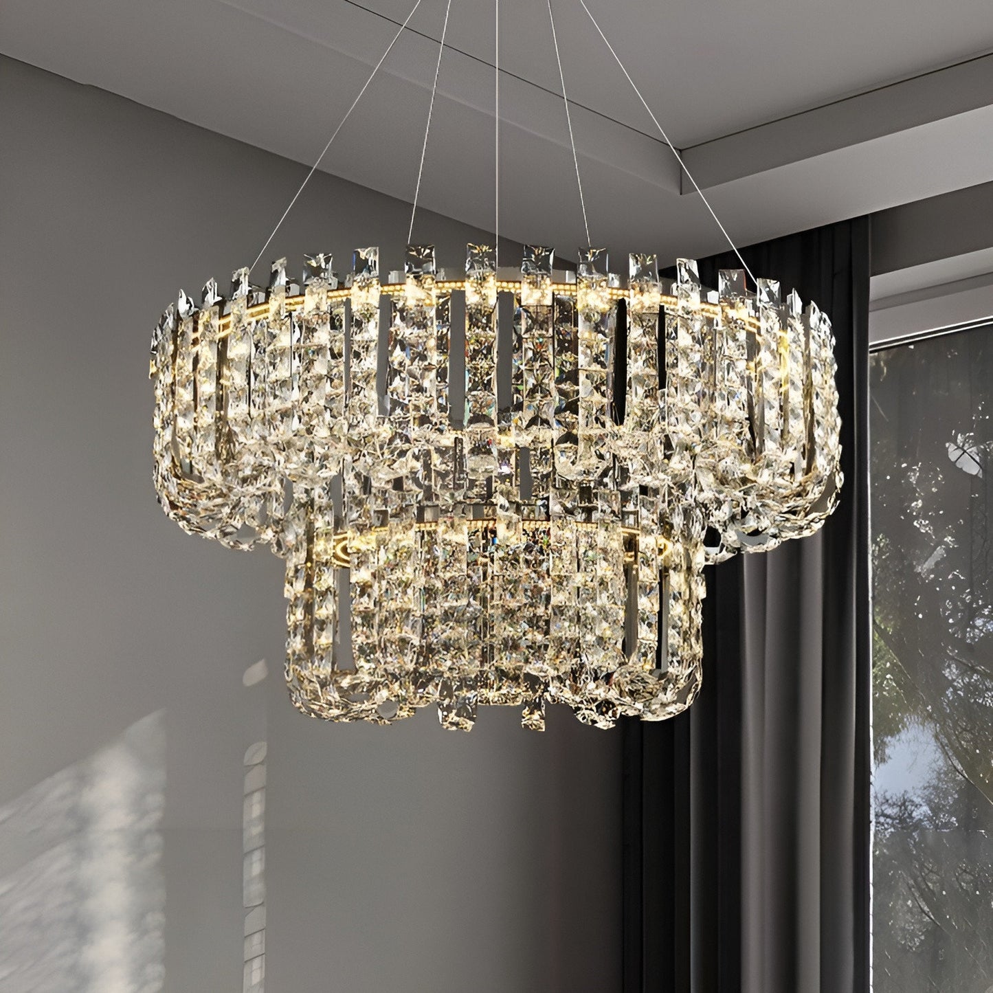 Cagnano Amiterno | Posh Large LED Crystal Pendant Chandelier, 2 Layer Large - Dia39.4+23.62", Warm LightBy Miron Demid LLC