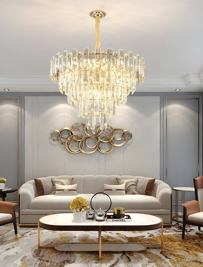 Amriswil | Contemporary Smoky Gray Chandelier for Living Room, Clear Crystal, 31.5''By Miron Demid LLC