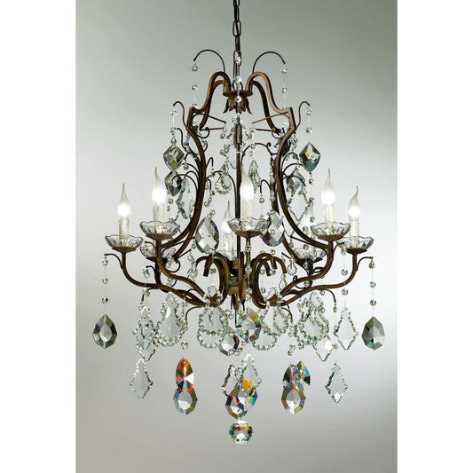 8 - Light Candle Style Empire Chandelier with Wrought Iron Accents