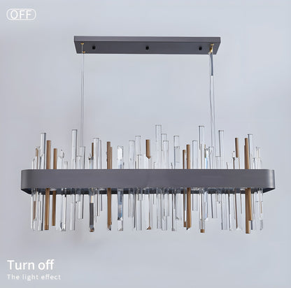 Gold And Black Rectangle Crystal Kitchen Chandelier, Brushed Black, 43.3", Cool LightBy Miron Demid LLC