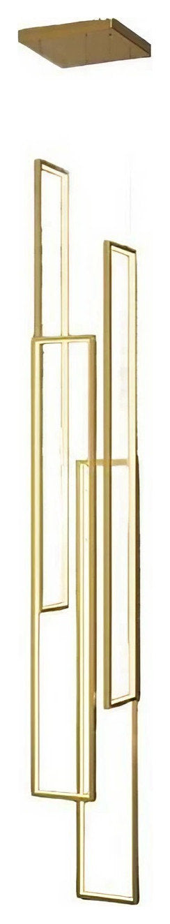 Lavagna | Ultramodern Rectangle Hanging LED Chandelier, Gold, 4 Lights (H177.2"), Cool Light, DimmableBy Miron Demid LLC