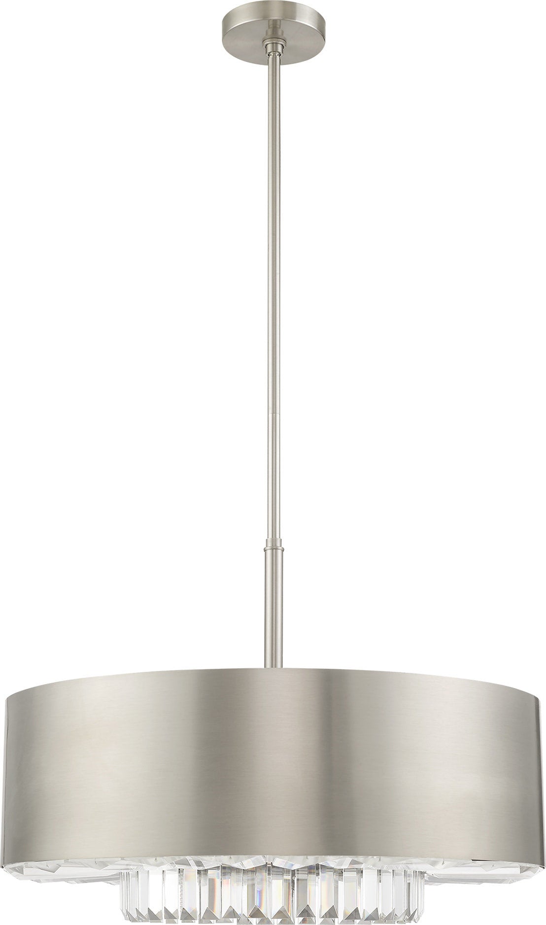 Madison Pendant Chandelier - Brushed Nickel, Steel, Clear Faceted Crystal BarsBy Livex Lighting Inc.
