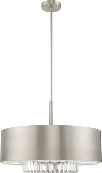 Madison Pendant Chandelier - Brushed Nickel, Steel, Clear Faceted Crystal BarsBy Livex Lighting Inc.